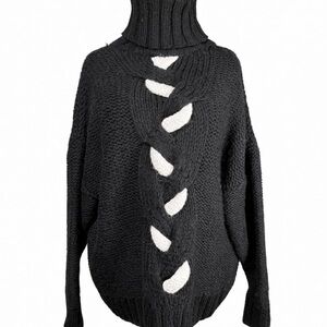 Zara Knit Oversized Chunky Turtleneck Sweater – Black/White – Size M